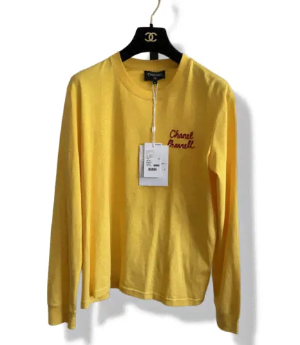 Chanel X Pharrell Capsule Collection Yellow Long Sleeve Graffiti Tee Shirt| RARE-0