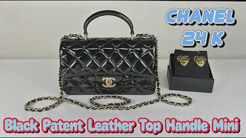 Chanel 24K Black Patent Leather Top Handle Mini #chanelbag